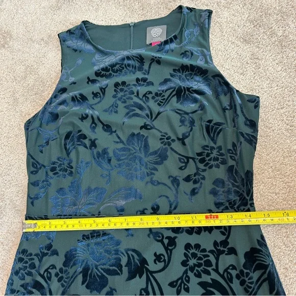 Vince Camuto Burnout Green Navy Velvet Highlow Dress sleeveless cocktail party - Picture 11 of 14